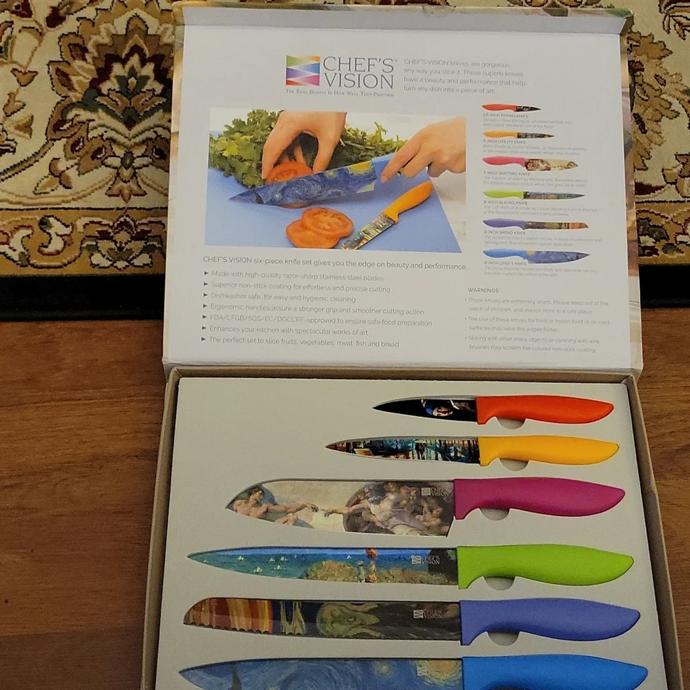 Chef's Vision Masterpiece 6 pc color knife set art lovers stainless steel New…